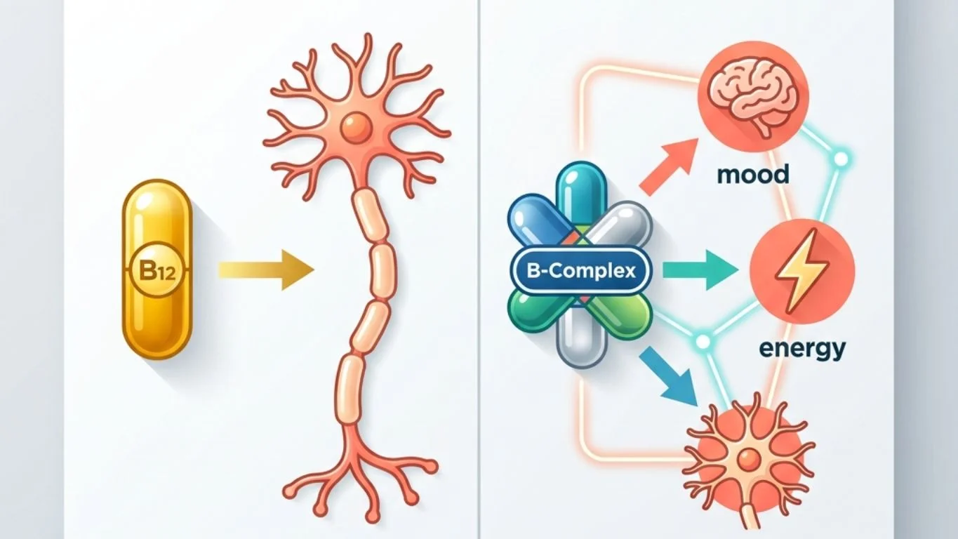B12 neuron repair vs B-Complex multi-pathway nerve support — active forms comparison