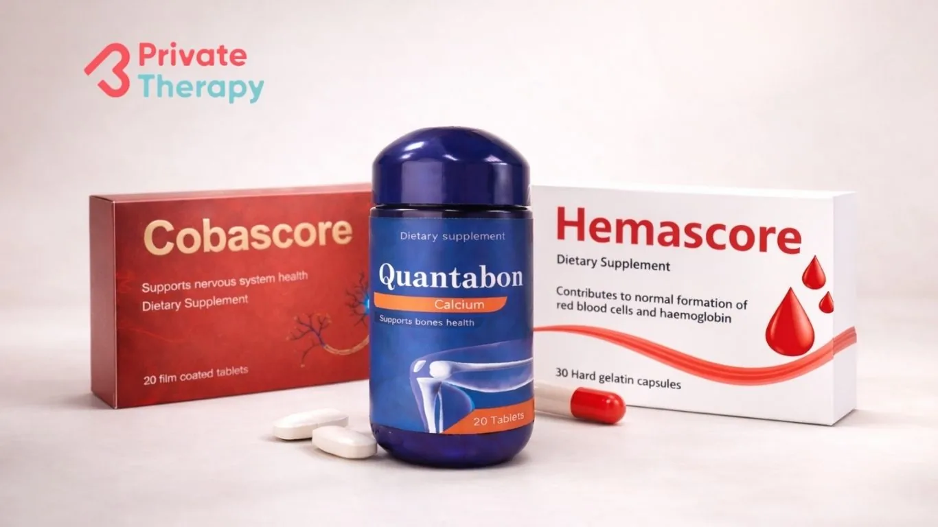 Private Therapy products — Hemascore, Cobascore, Quantabon
